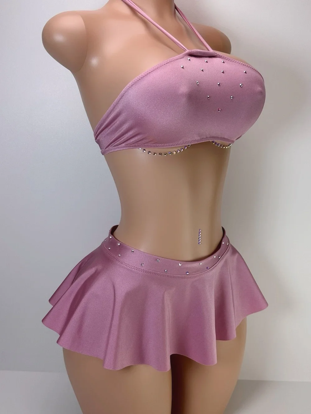 Pink Rhinestone Two-Piece Skirted Bikini - Picture 3 of 3
